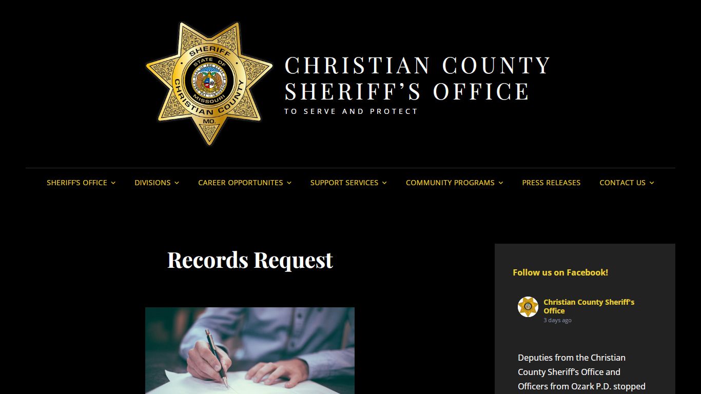 Records Request – CHRISTIAN COUNTY SHERIFF’S OFFICE