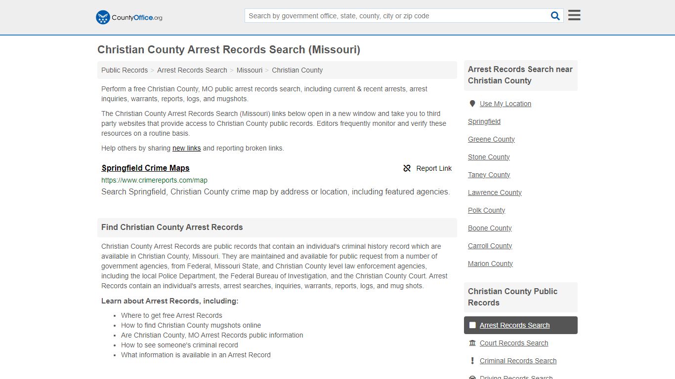 Christian County Arrest Records Search (Missouri) - County Office